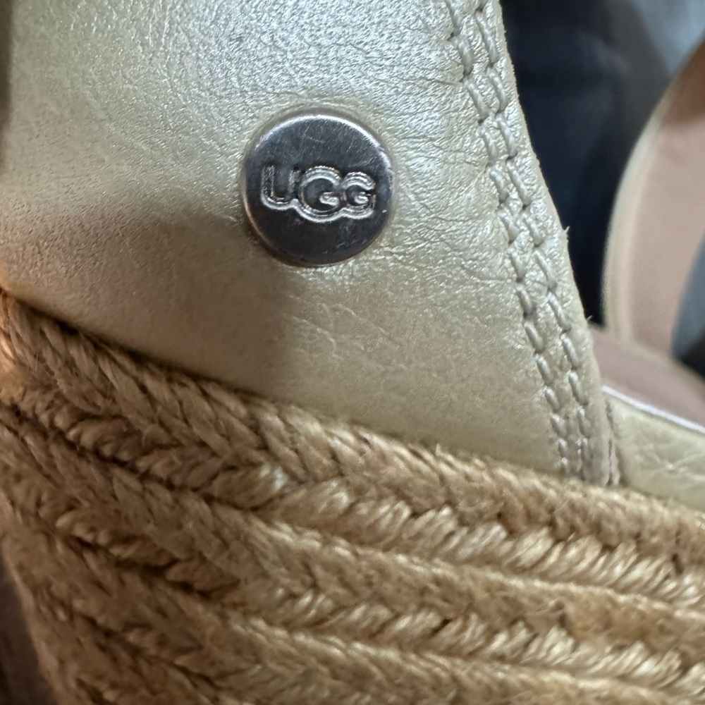 UGG Women’s Raquel Metallic Platform Wedge Sandals In Soft Gold Size 9.5 - Picture 10 of 16